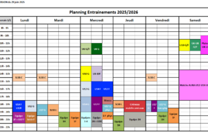 Planning d'entrainement des équipes 2025-2026